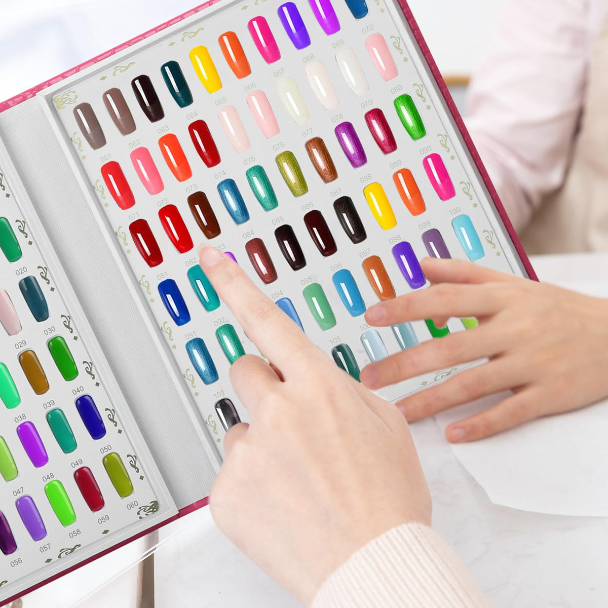 vnjaoi salon table setup displaying swatches to clients professionally