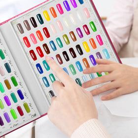 vnjaoi salon table setup displaying swatches to clients professionally