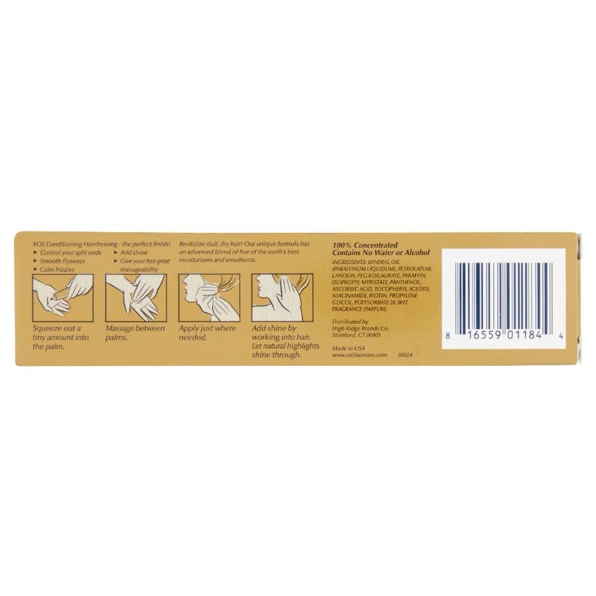 VO5 bottle close-up label highlighting oils and vitamins