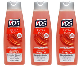 VO5 front packaging showing bottle label and pack benefits for fuller hair