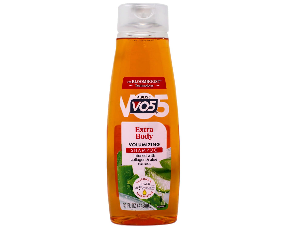 VO5 extra body ingredients list label showing pro-vitamin info for nourishment