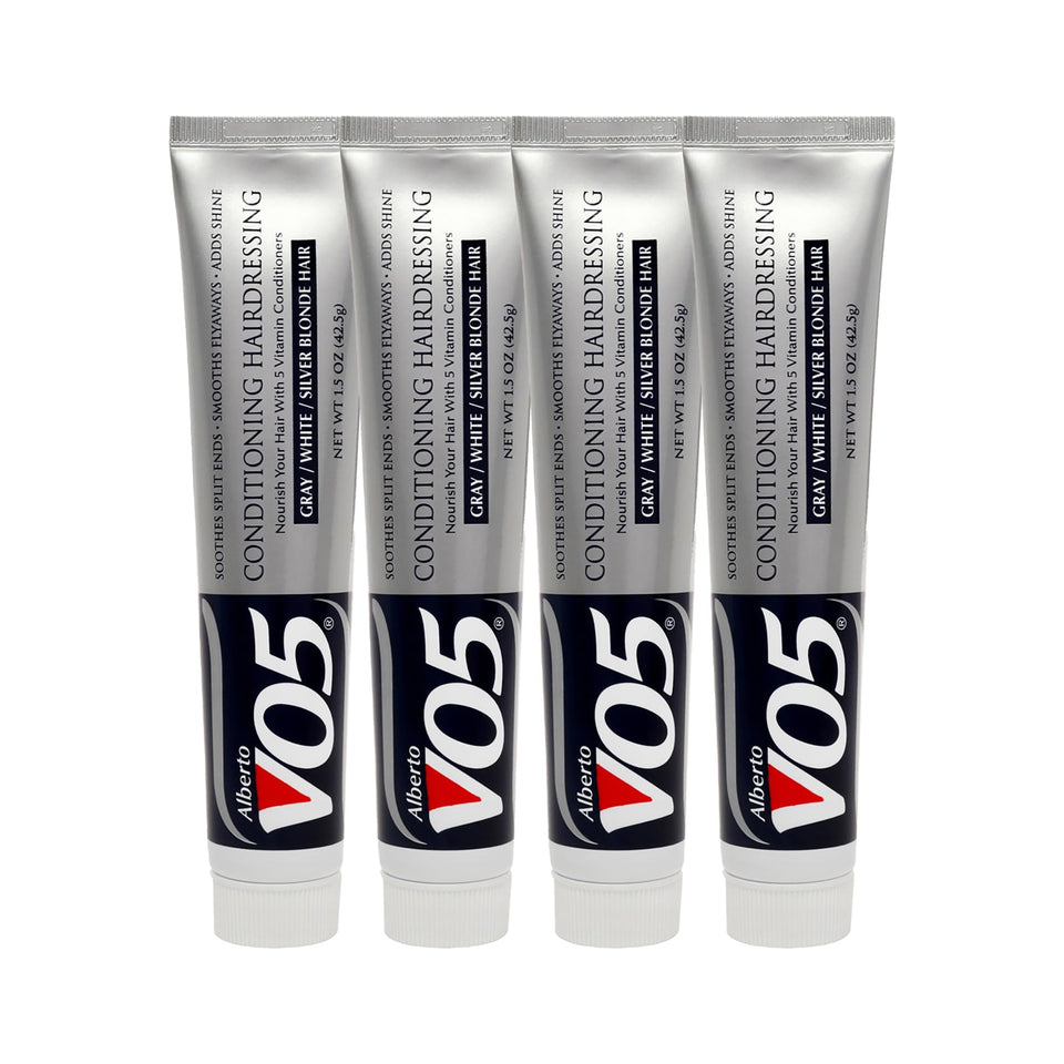 VO5 front packaging showing four 1.5 oz bottles and travel-friendly concentrated conditioner benefits