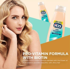 VO5 shampoo bottle in bathroom scene illustrating everyday use