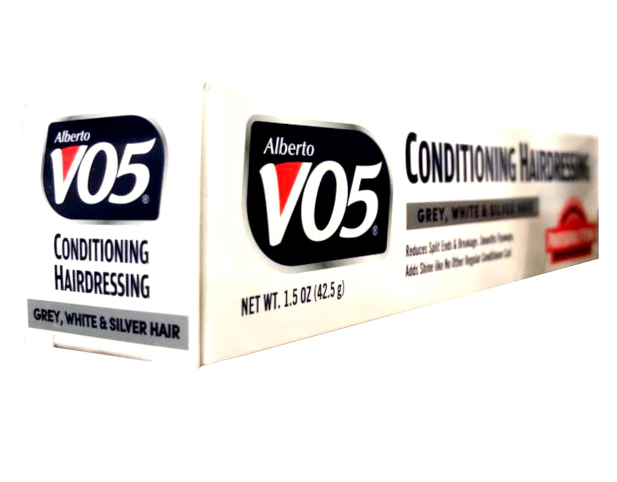 VO5 applied to gray hair mid-lengths, visibly reduces flyaways and frizz