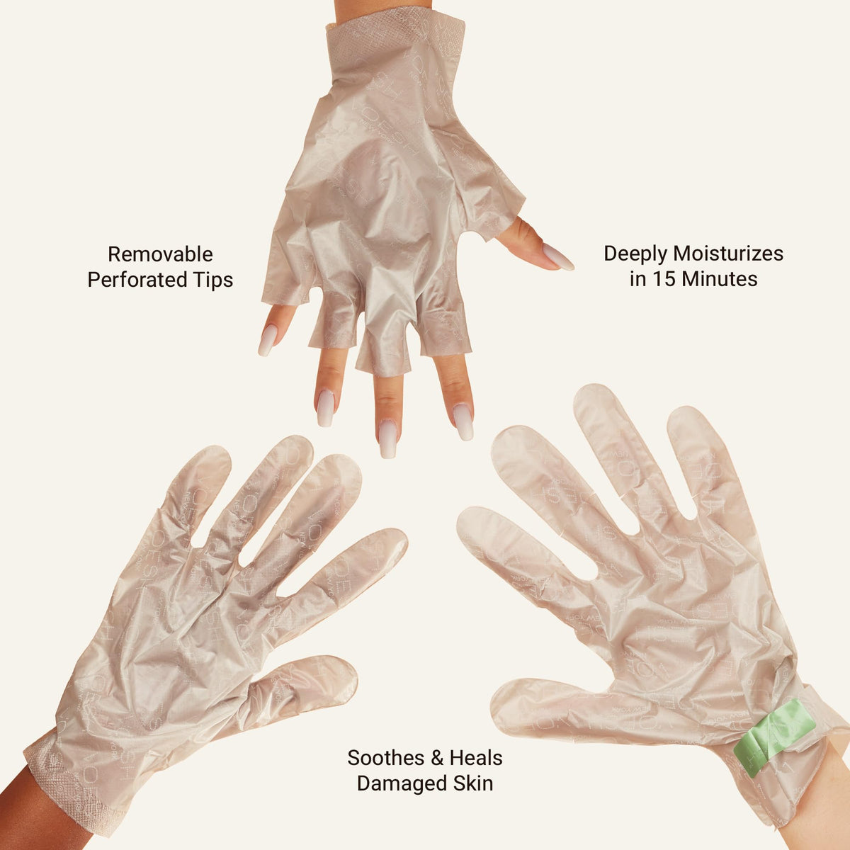 VOESH person wearing collagen glove during at-home manicure showing ease of use