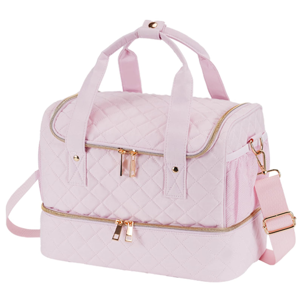 VOFIpremiAm front view of closed pale pink bag showing feminine design and handles