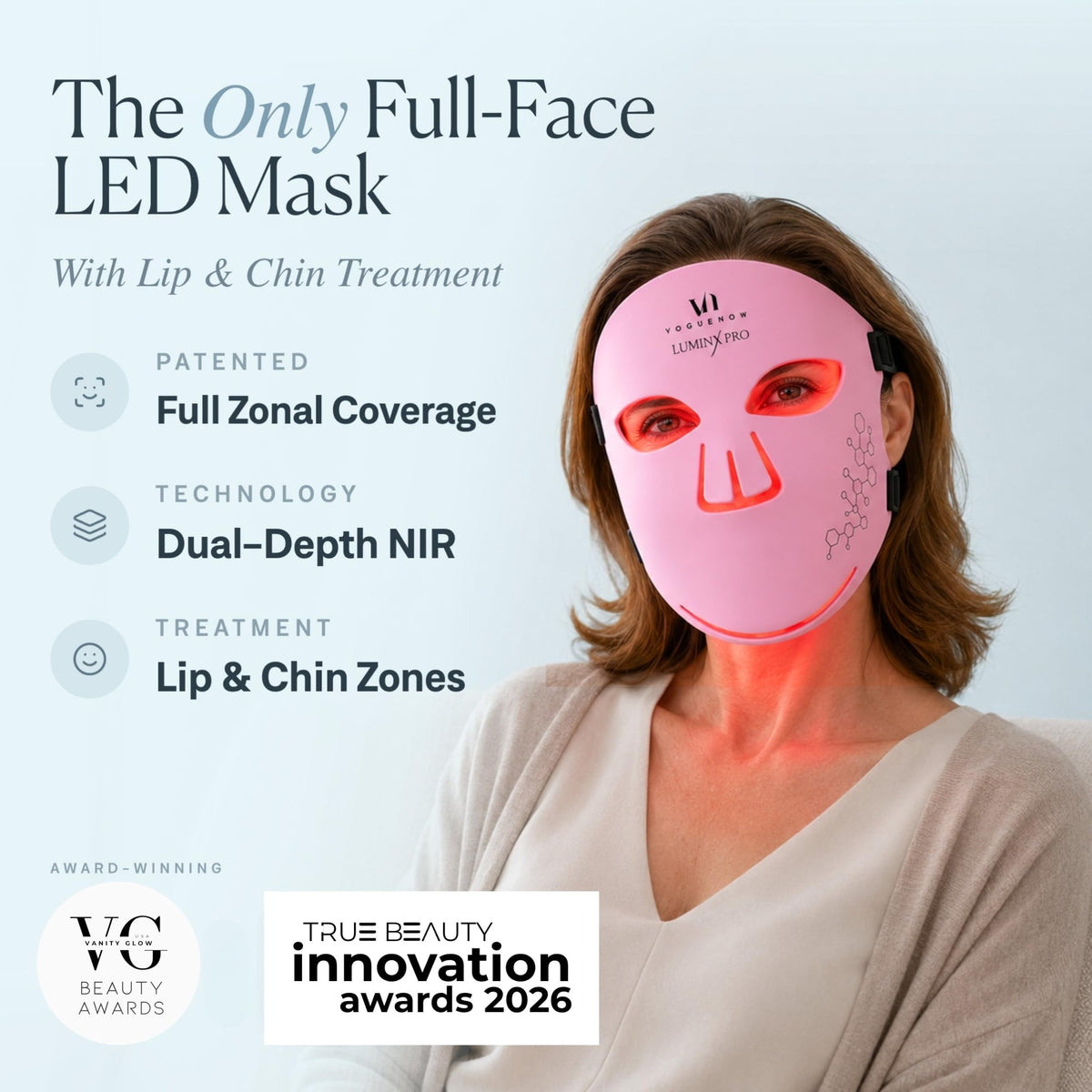 VogueNow mask lower-face contour highlighting chin and lip coverage for improved results