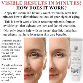 VOIBELLA BEAUTY applied under-eye demonstrating reduced puffiness and lifting
