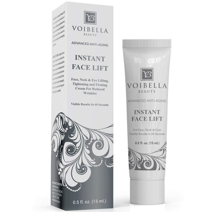 VOIBELLA BEAUTY front jar shot showing clean packaging and instant lift benefit