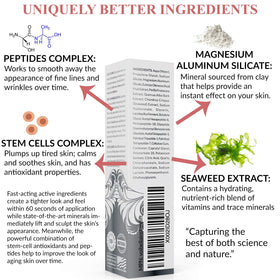 VOIBELLA BEAUTY botanical ingredients display emphasizing peptides and stem cells