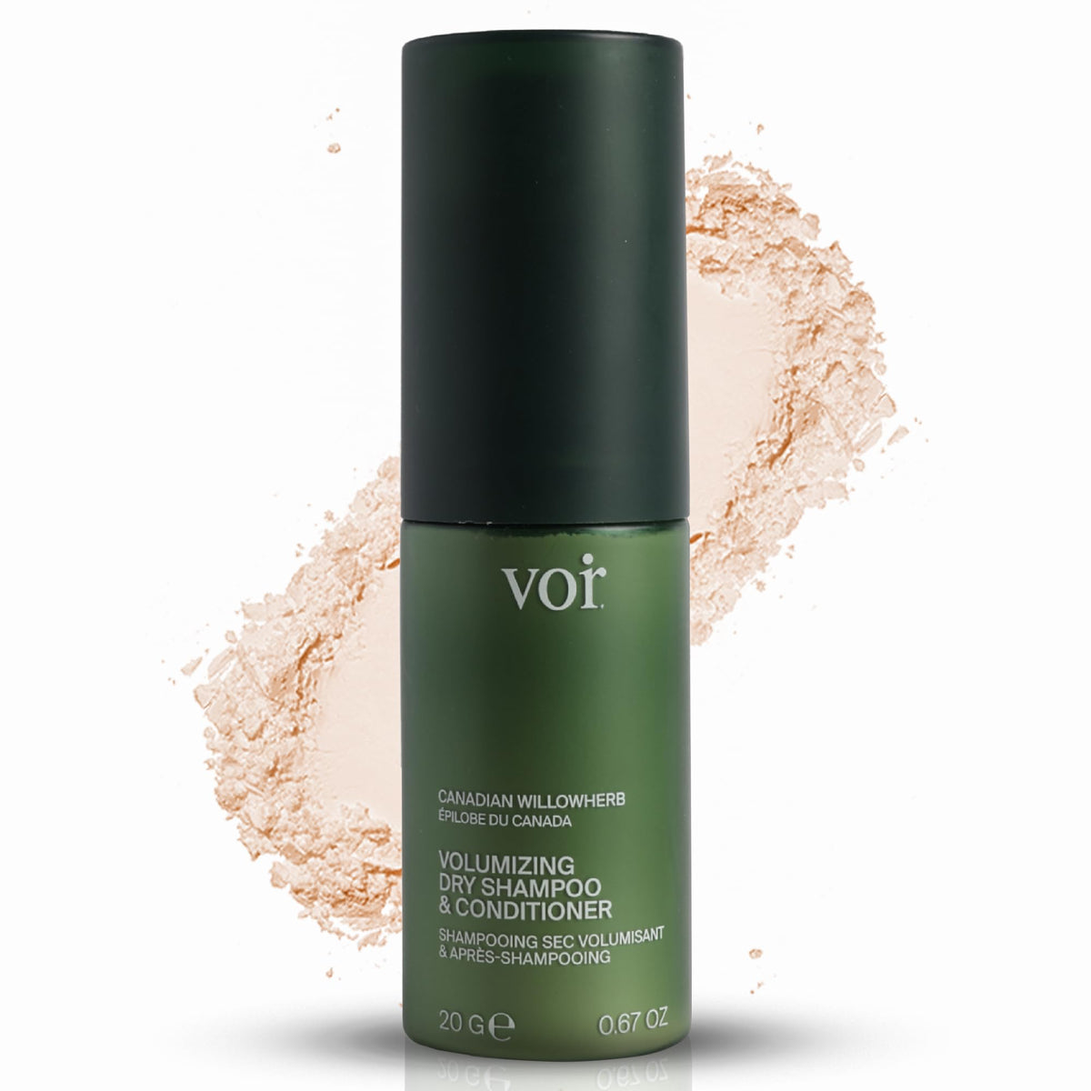 Voir Haircare front packaging showing travel-size bottle and branding for easy identification