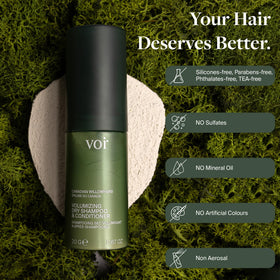 Voir Haircare in hand size comparison showing compact travel-friendly convenience