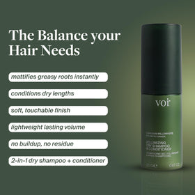 Voir Haircare open top with dry shampoo powder visible offering effortless oil absorption