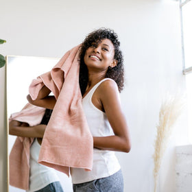 VOLO towel spread out to show large size and coverage benefit