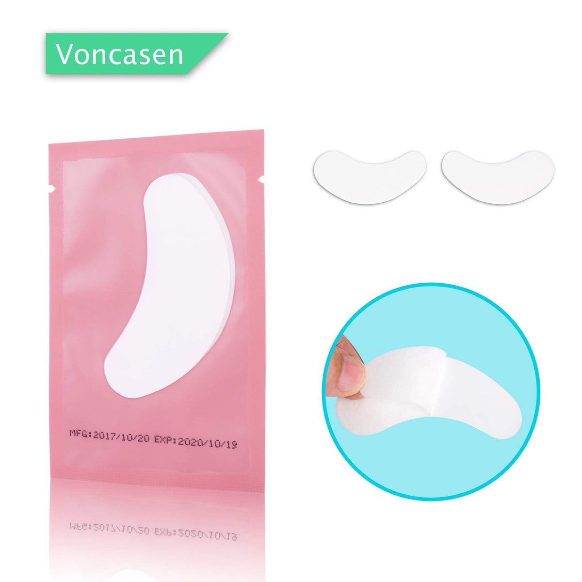 Voncasen removed pad displaying adhesive edge and gentle removal benefit