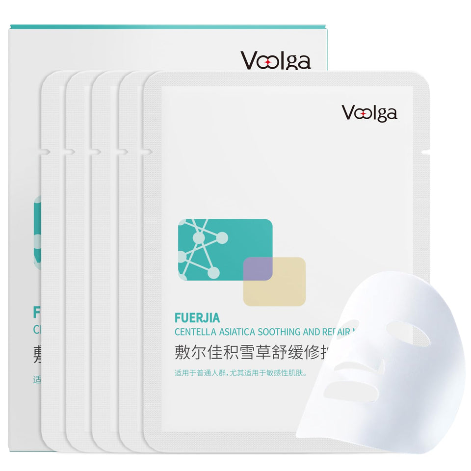 Voolga front packaging showing five cica sheet masks for quick soothing