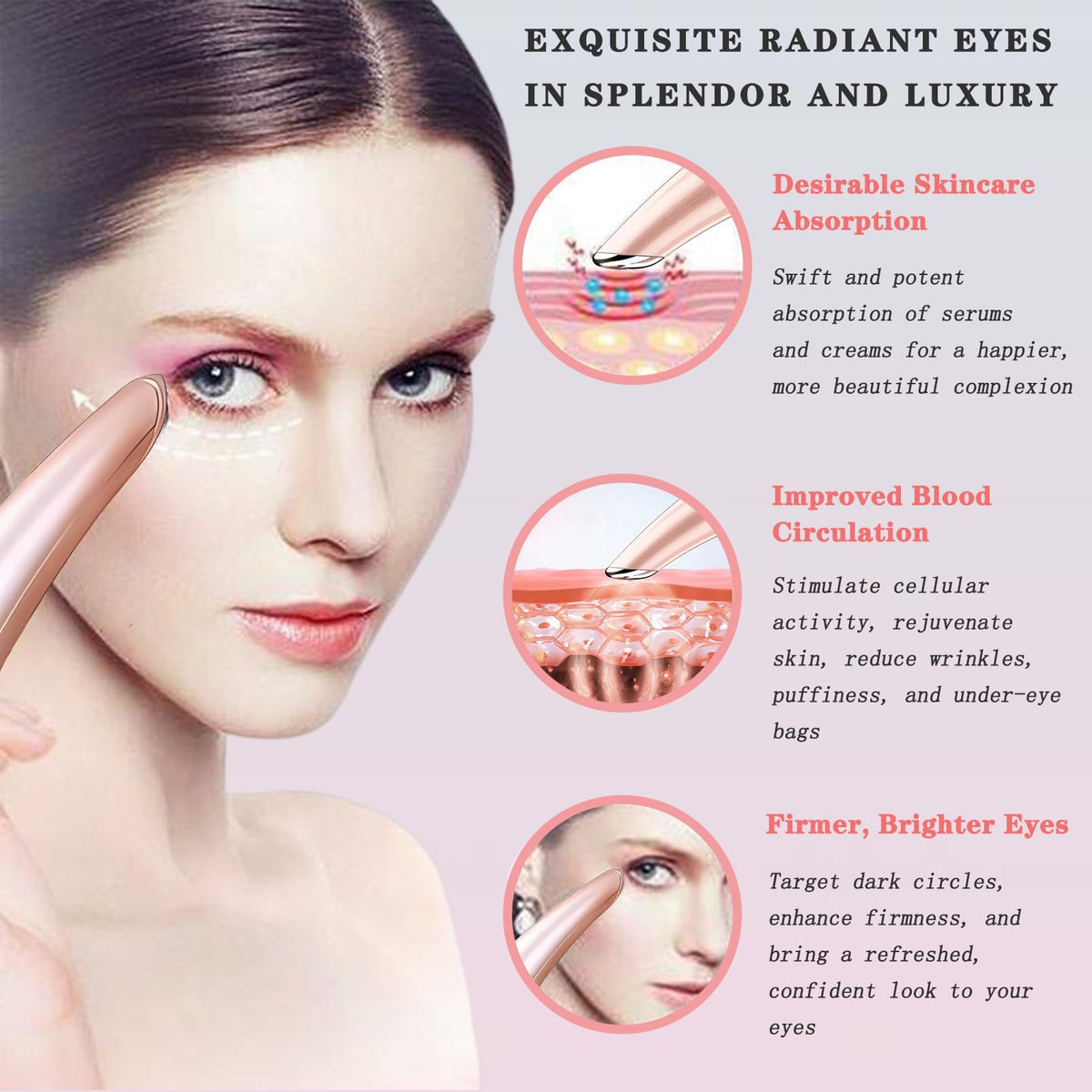 Vowleike in use under eye demonstrating reduced puffiness and soothing action