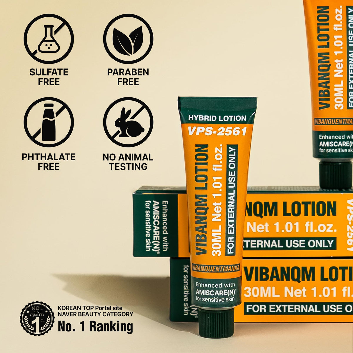 VQM beige cream texture close-up, quick-absorbing hydration benefit