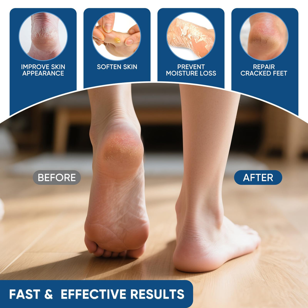 VREKEF lifestyle bedside jar placed next to socks portraying easy nightly foot care routine