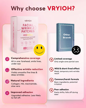 Vryioh under-eye patch applied to skin illustrating hydrate-and-plump effect