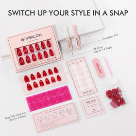 VSALON application kit with glue and adhesive tabs offering strong or removable hold