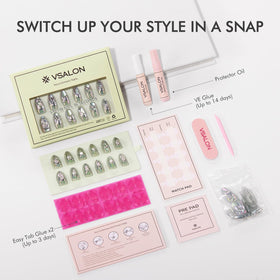 VSALON application setup with glue and tabs for secure or temporary wear