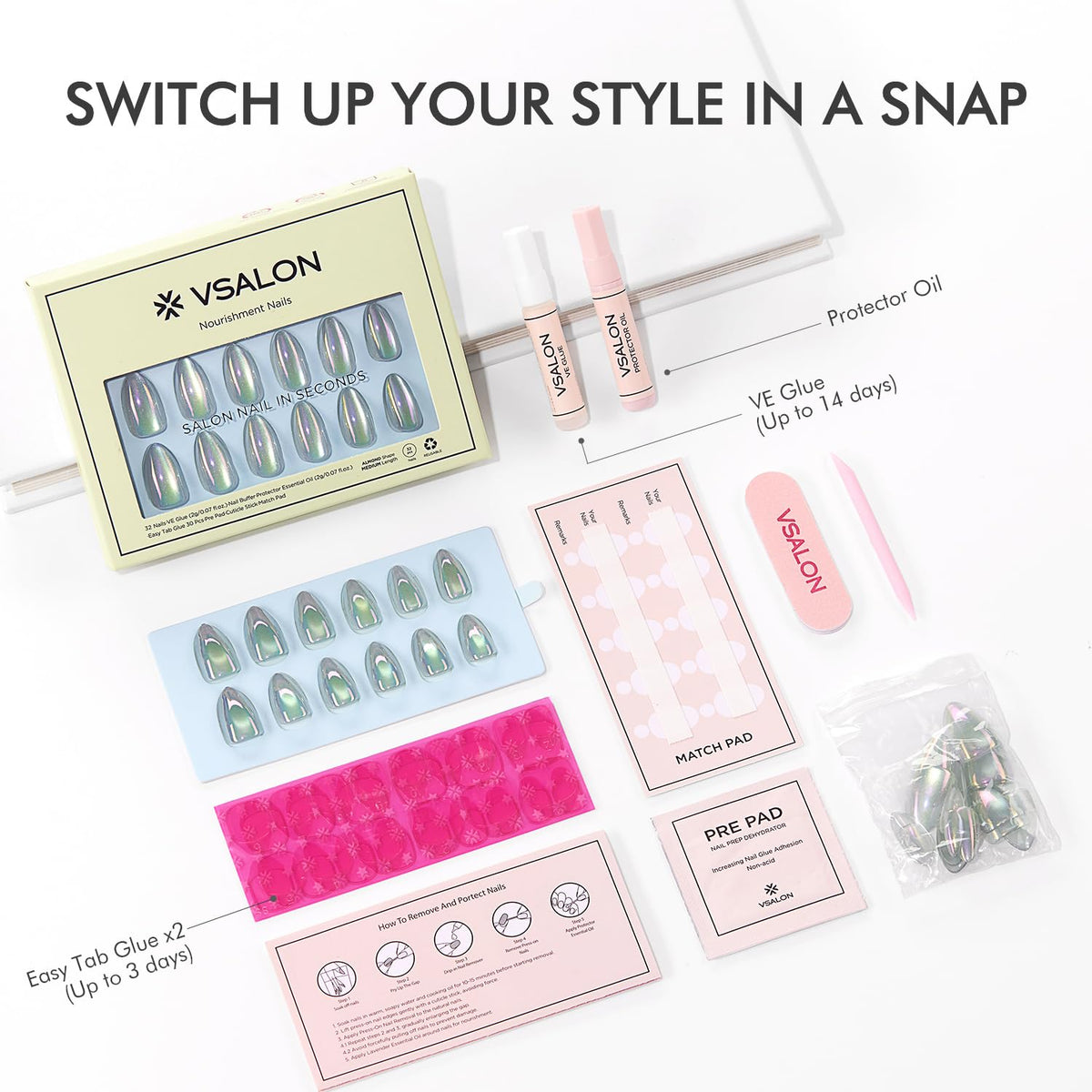 VSALON application tools and contents displayed for easy at-home salon-quality application
