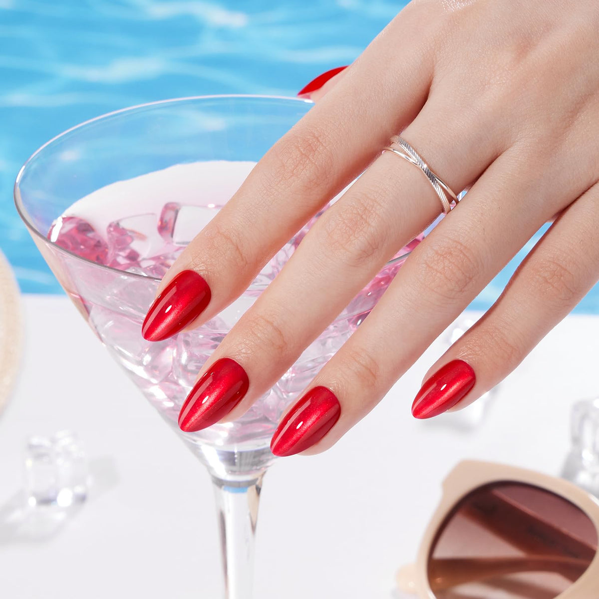 VSALON hand model wearing full 32-piece set showing instant salon-quality finish
