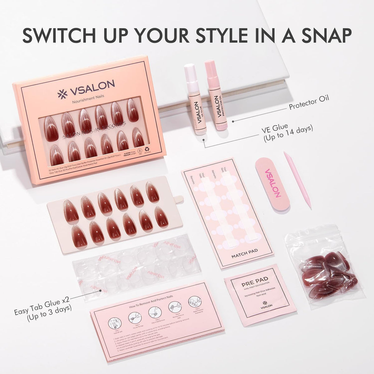 VSALON nails worn on hand in evening outfit showing polished look benefit