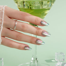 VSALON nails on fingertip for scale comparison and precise sizing advantage