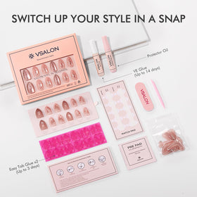 VSALON hands wearing short almond nails showing wearable everyday style