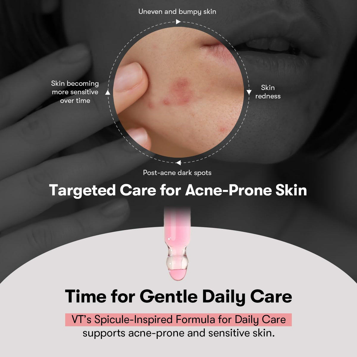 VT COSMETICS lightweight serum texture pooled on surface for quick absorption