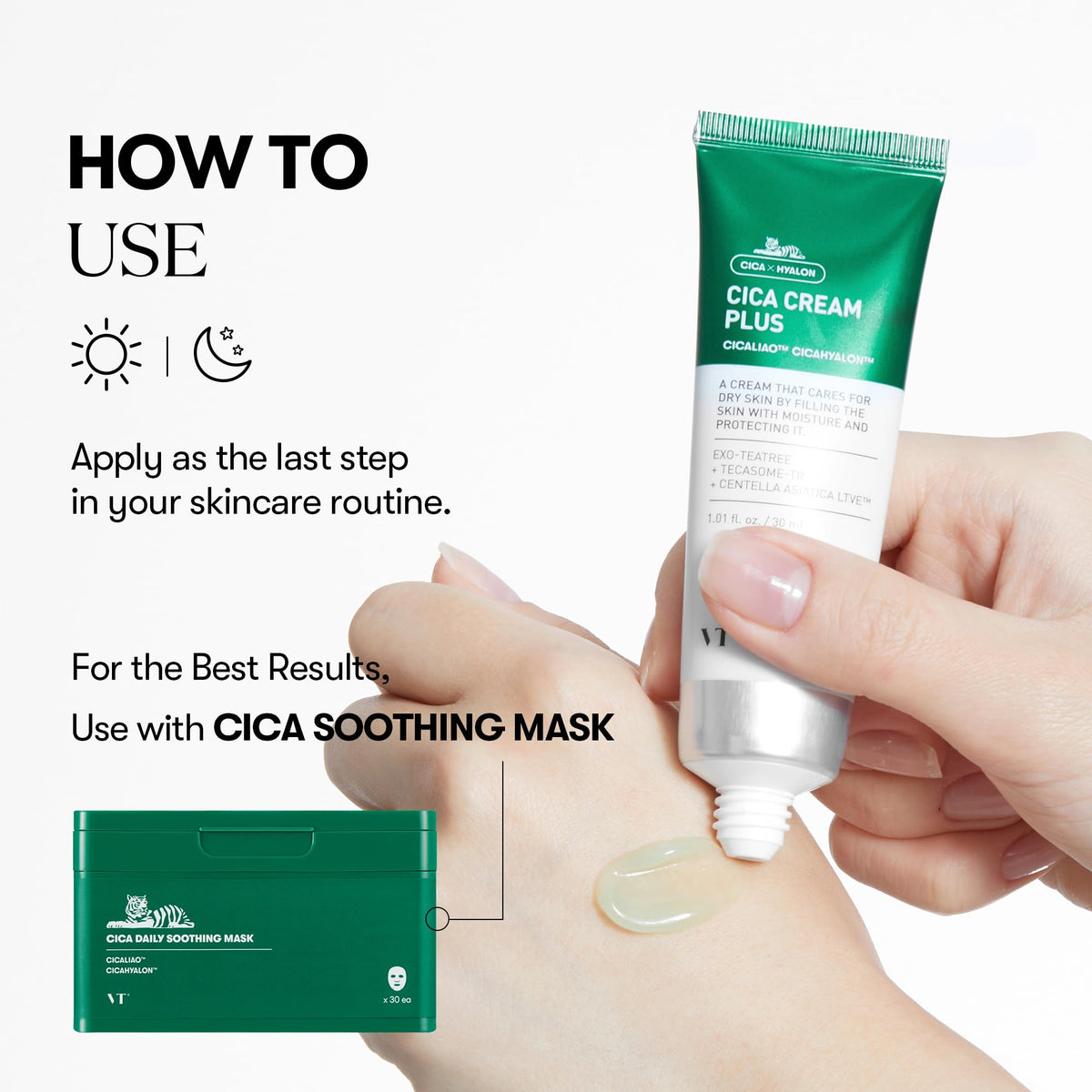 VT COSMETICS lifestyle shot applying cream for soothing hydrated skin