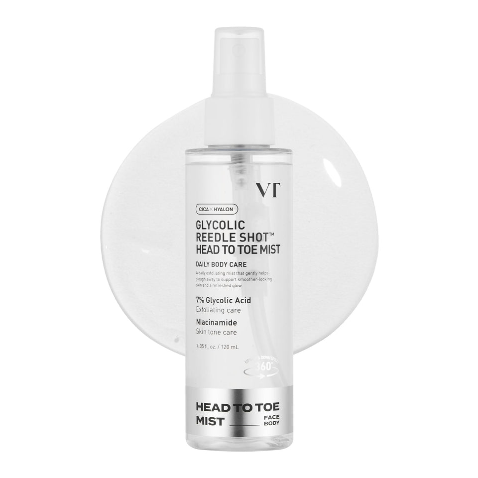 VT COSMETICS front packaging of the glycolic acid Reedle Shot mist showing brand and product