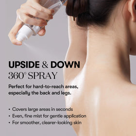 VT COSMETICS mist being applied to shoulder illustrating easier treatment of back and shoulders