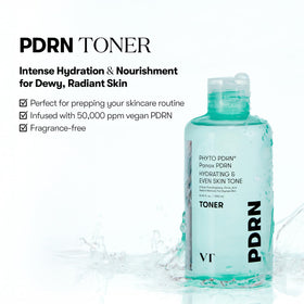 VT COSMETICS toner poured on hand showing watery texture and fast absorption