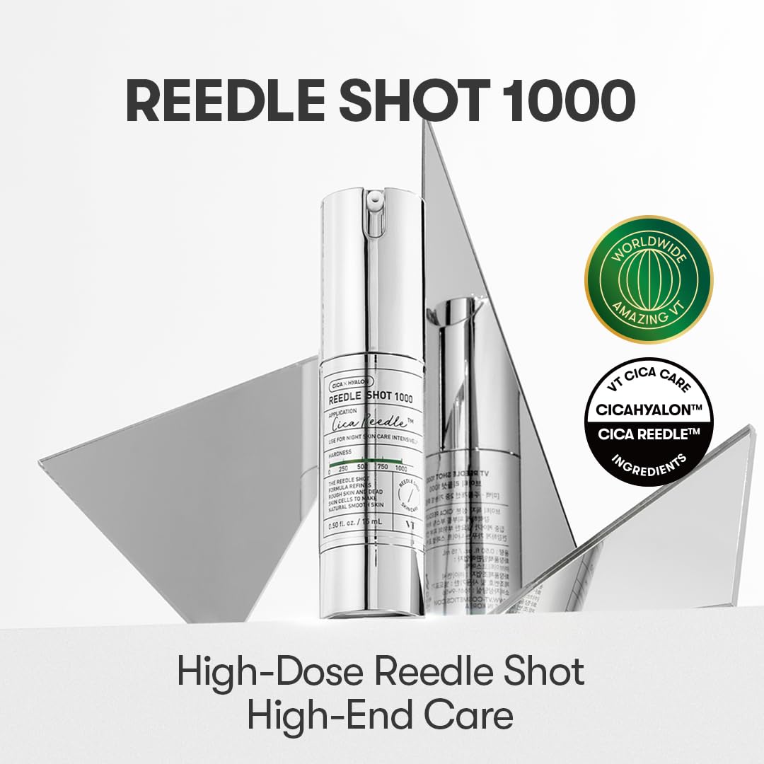 VT COSMETICS Reedle Shot 1000 dropper dispensing serum to highlight lightweight, fast-absorbing texture