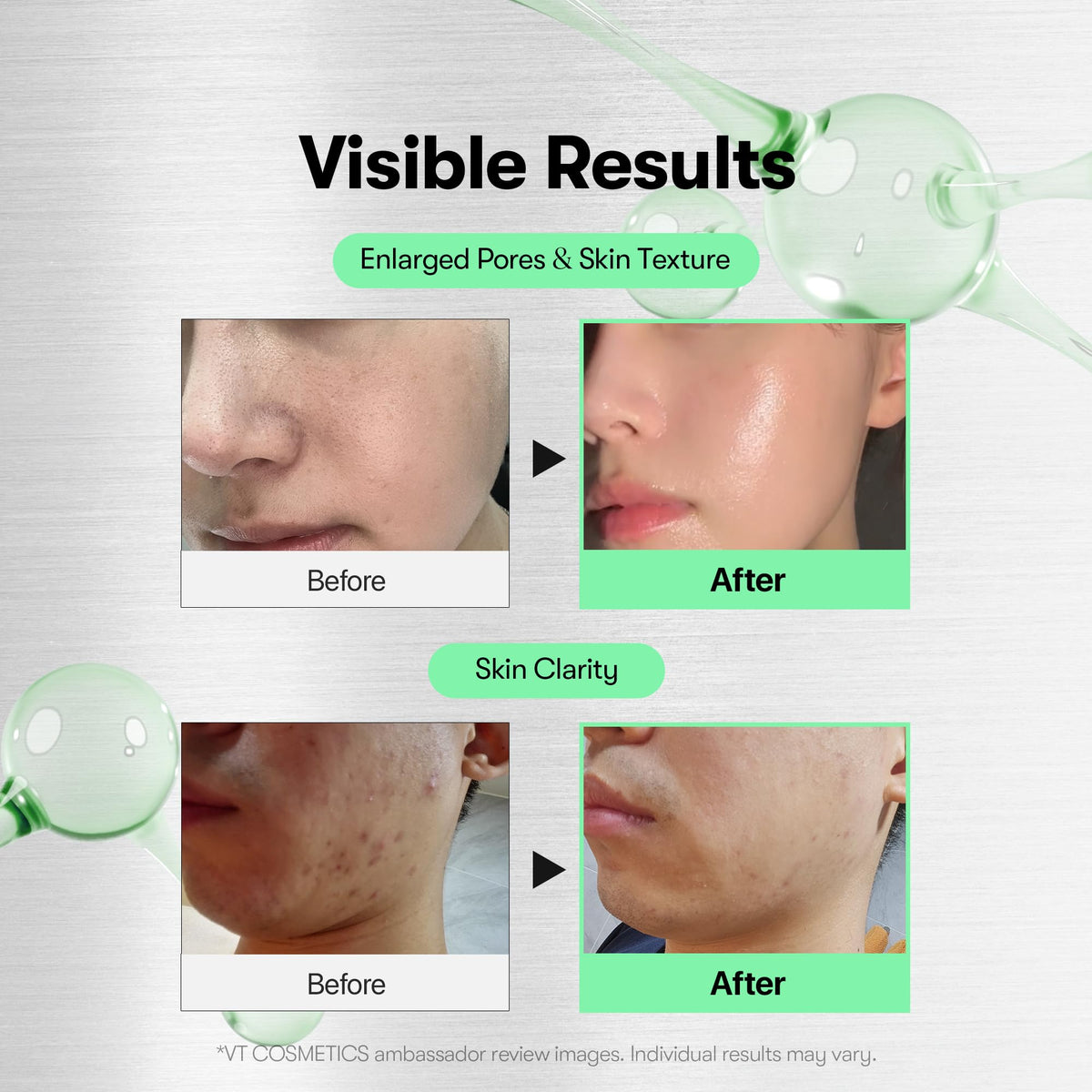 VT COSMETICS close-up of dissolving spicules highlighting gentle exfoliation benefit