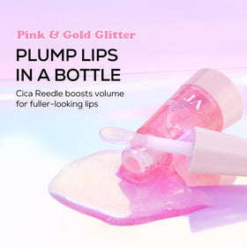 VT COSMETICS reedle shot gloss texture close-up highlighting glittery shine