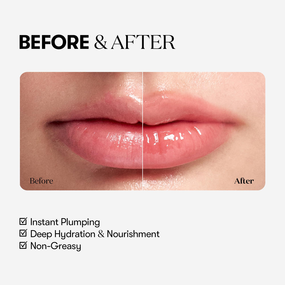 VT COSMETICS lip before and after showing fuller-looking, smoother lips