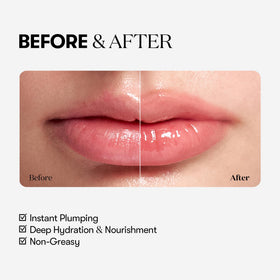 VT COSMETICS lip before and after showing fuller-looking, smoother lips