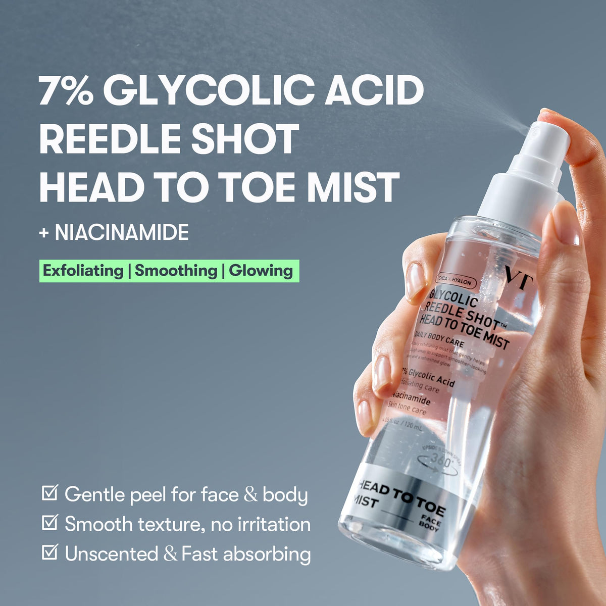 VT COSMETICS close-up of the 360-degree rotating nozzle for targeted hard-to-reach application