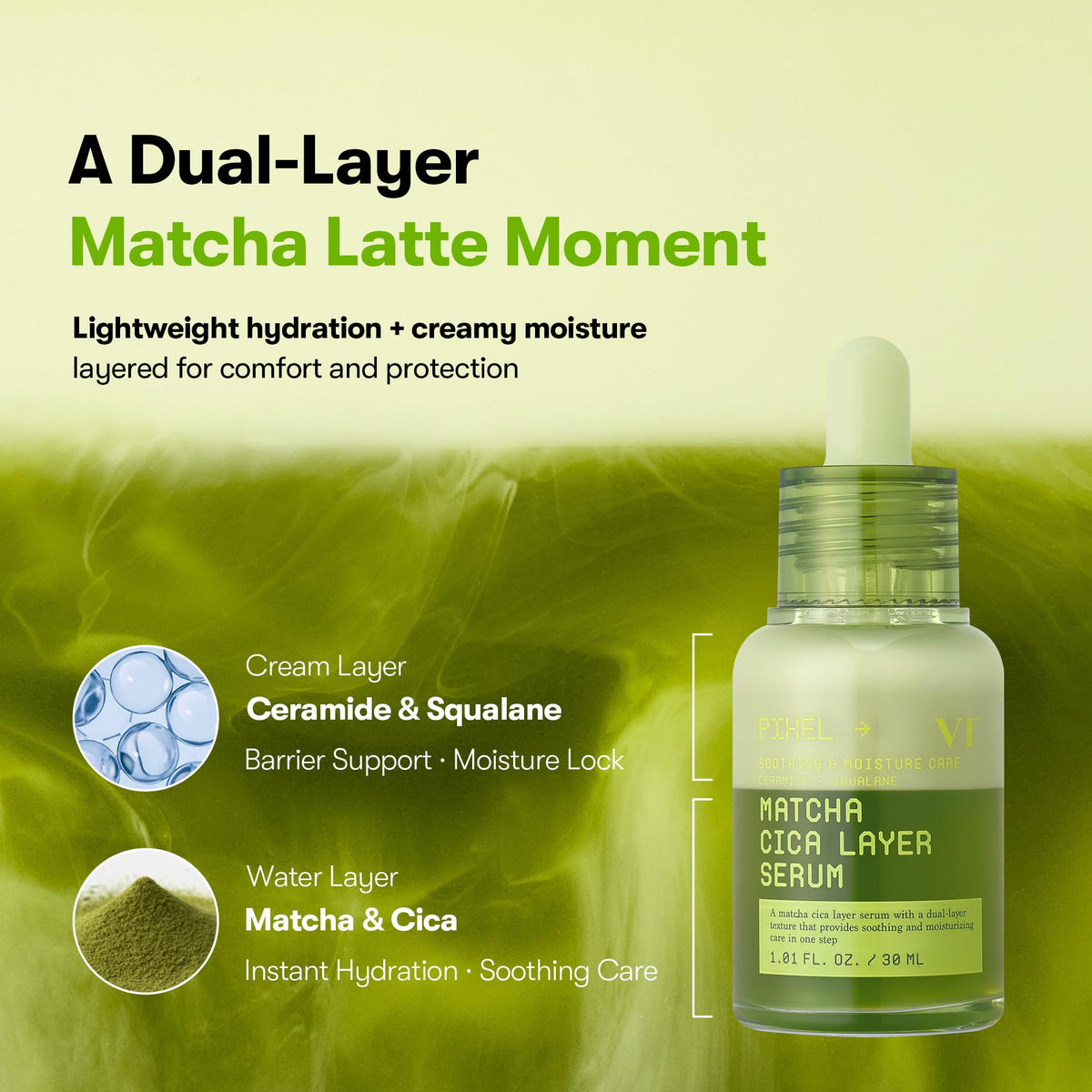 VT COSMETICS texture drops on hand, lightweight serum absorbing for fast hydration