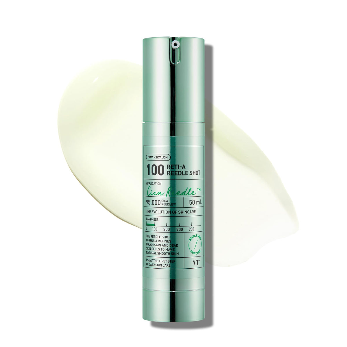 VT COSMETICS front packaging showing sleek bottle and branding, conveys premium care