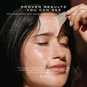 Vue patch applied on forehead demonstrating secure gentle adhesion