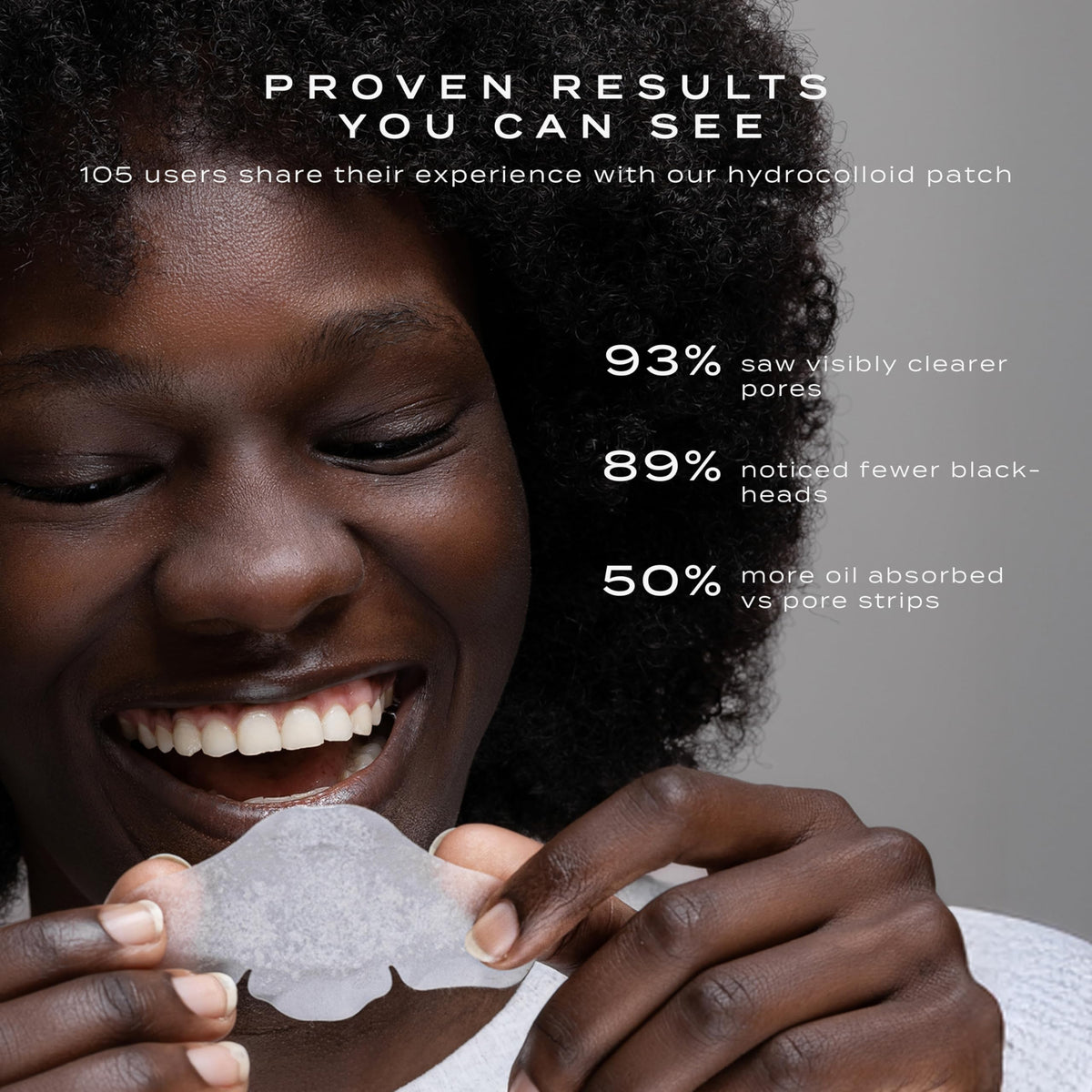 Vue removed patch showing absorbed oil and debris for visible results