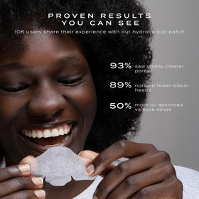 Vue removed patch showing absorbed oil and debris for visible results