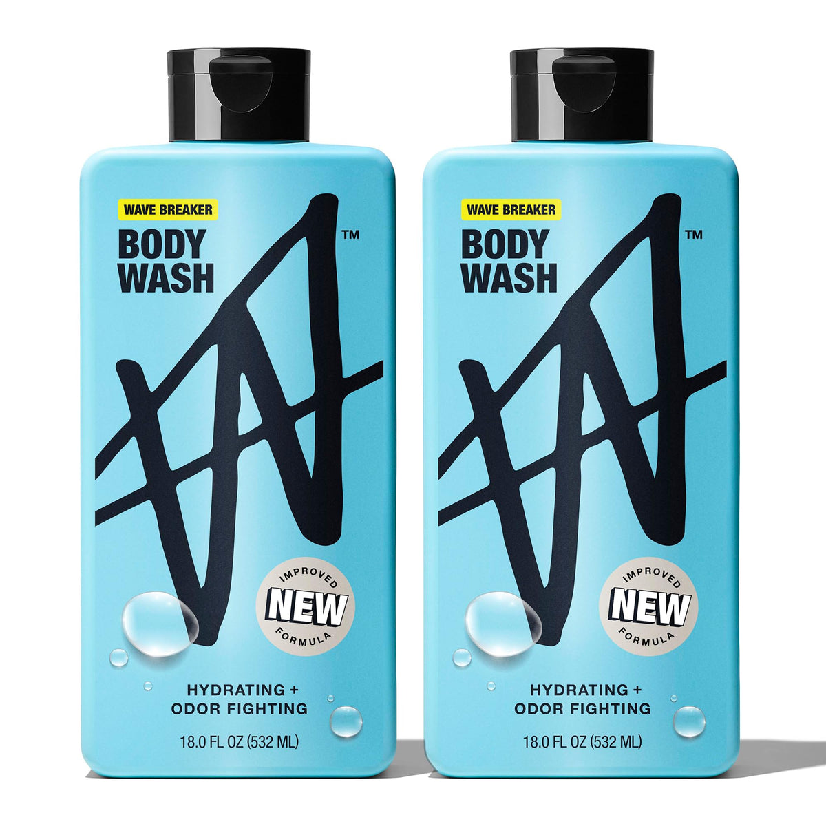 W bottle front packaging showing Wave Breaker scent and bold branding benefits