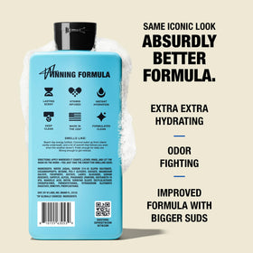 W bottle pump and label detail highlighting ingredients and fragrance strength
