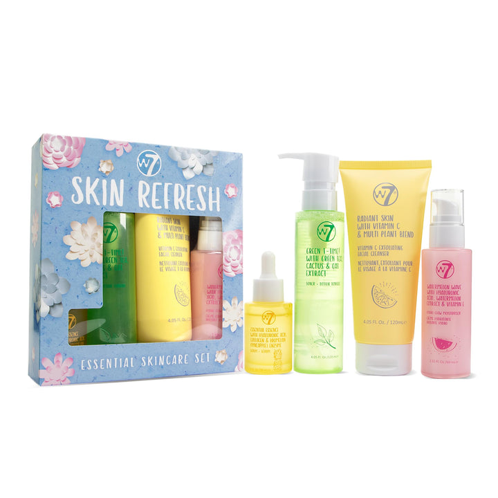 W7 set front packaging showing four full-size products and routine benefit